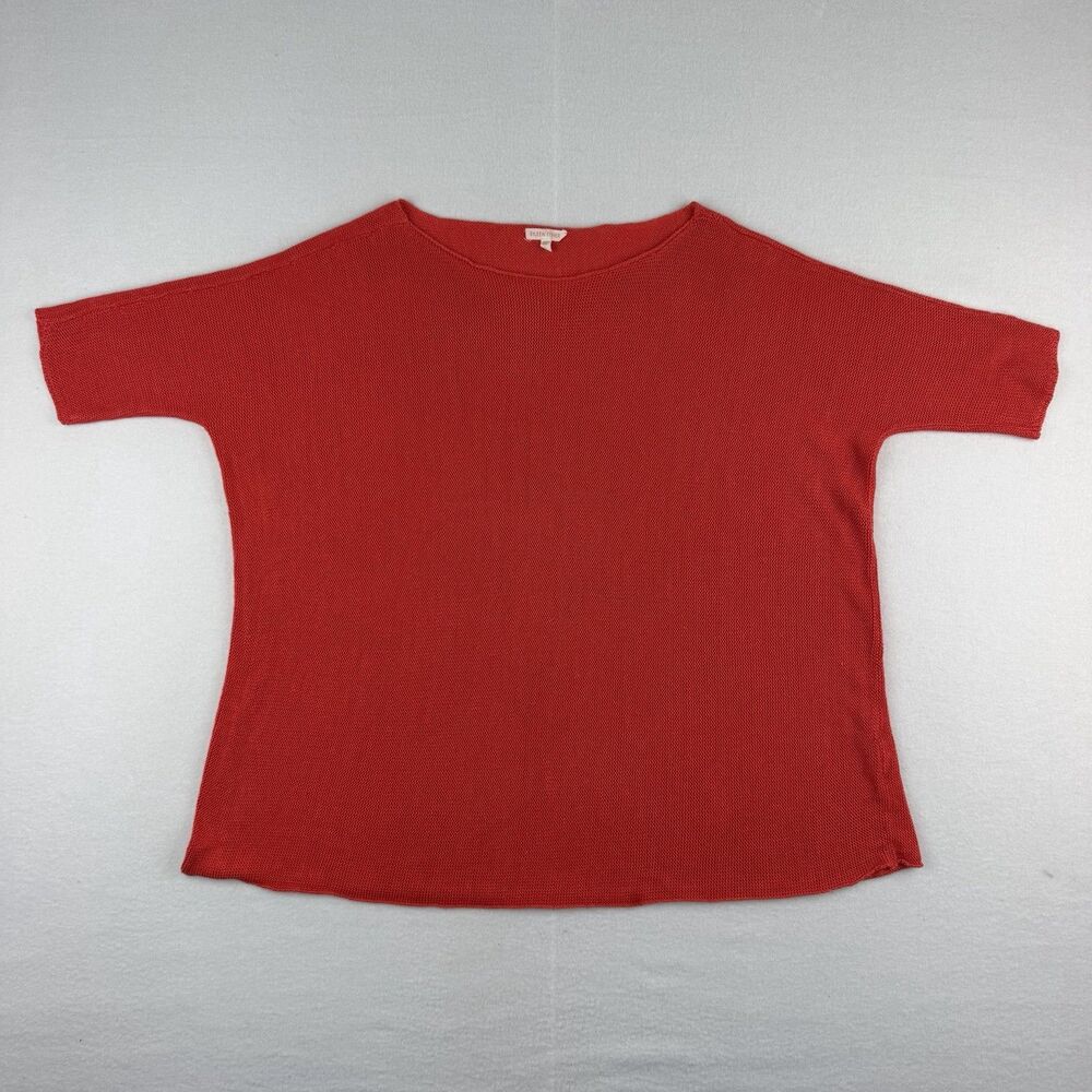 Eileen Fisher Oversized 100% Hemp Dark Coral Knit Large Tunic Sweater